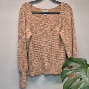 Sofia by Sofia Vergara V-Neck Sweater in Red/Orange and Yellow